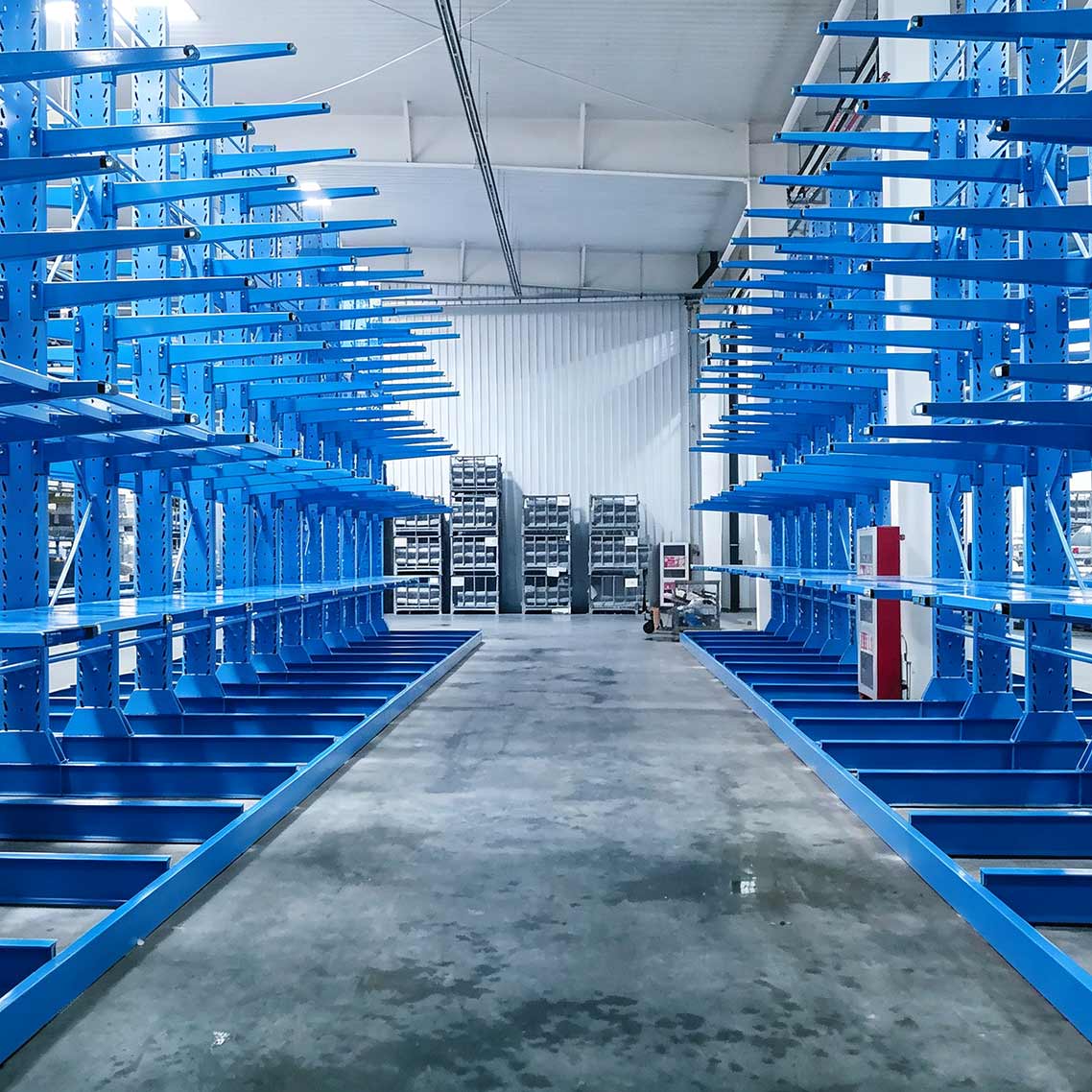 Double sided cantilever rack 3D layout for profiles and lumber storage